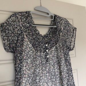 Lucky Brand Floral Silk Drawstring Tunic (Medium)